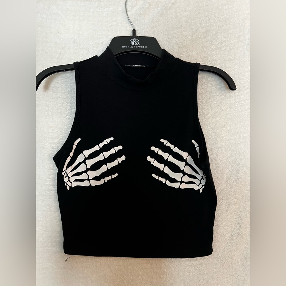 SHEIN Black Tank Top with Skeleton Hand Design